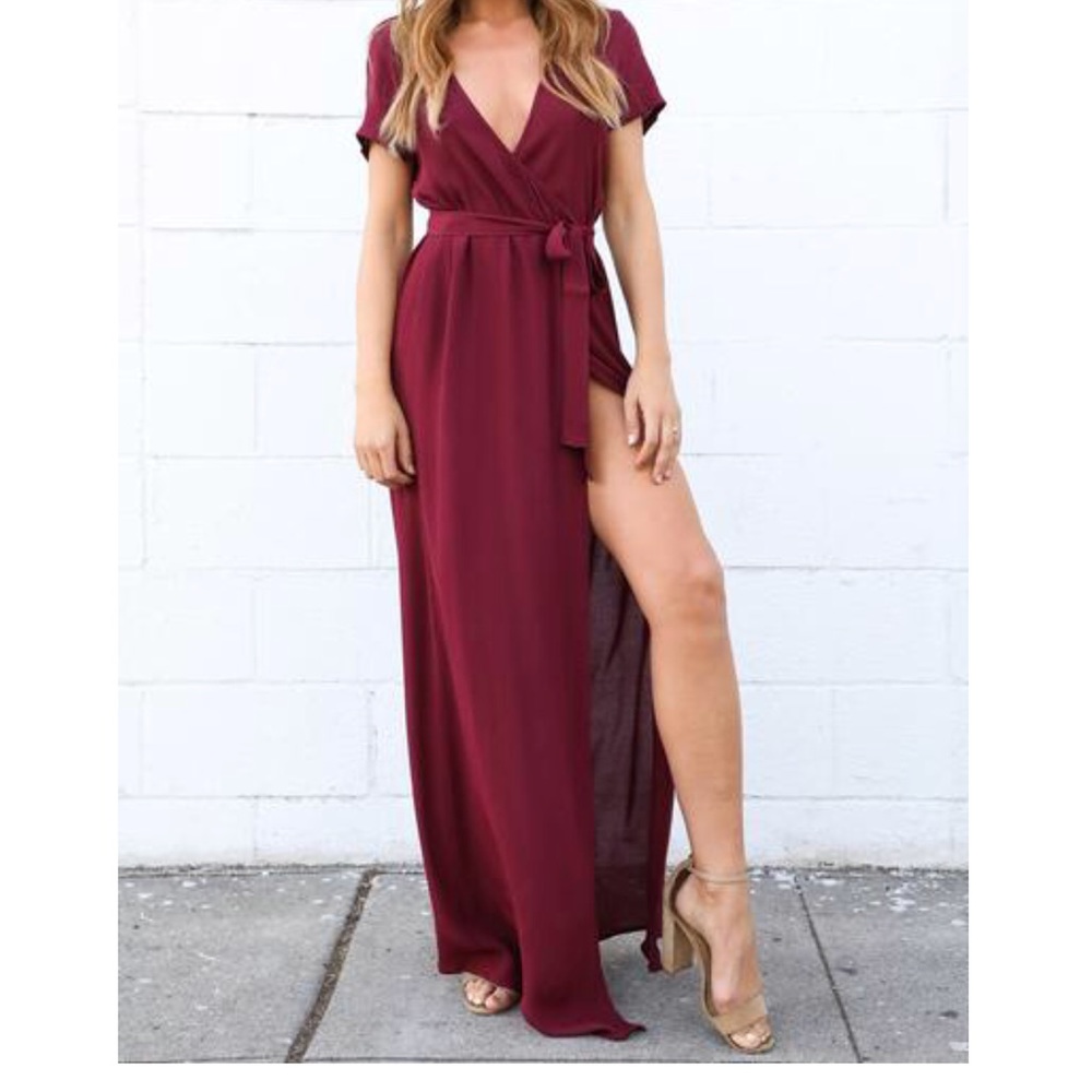 Maroon Wrap Maxi Dress